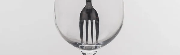 Panoramic Shot Fork Clear Wine Glass Isolated Grey — Stock Photo, Image