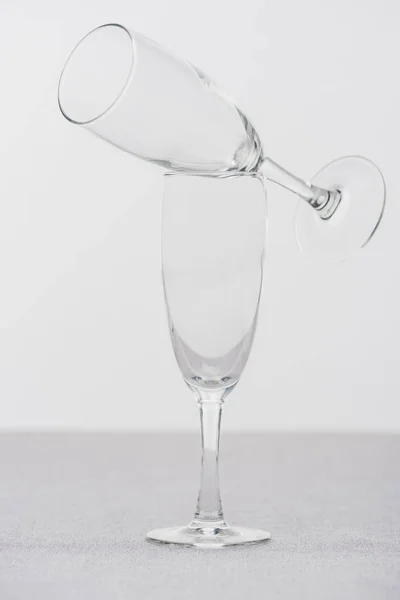 Champagne Glasses Tablecloth Isolated Grey — Stock Photo, Image