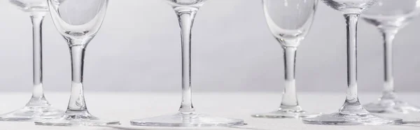 Panoramic Shot Wine Champagne Glasses White Cloth Isolated Grey — Stock Photo, Image