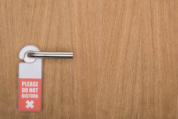 Wooden Hotel Room Door Please Disturb Sign Handle — Stock Photo, Image