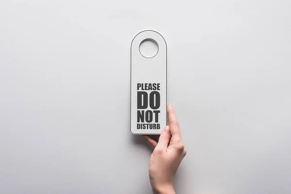 Cropped View Woman Holding Please Disturb Sign White Background — ストック写真