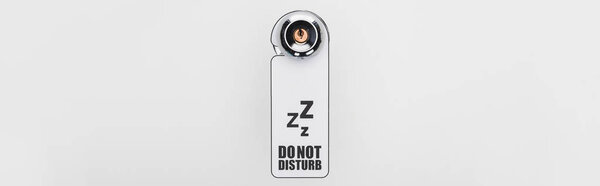 do no disturb sign on handle with lock on white background, panoramic shot