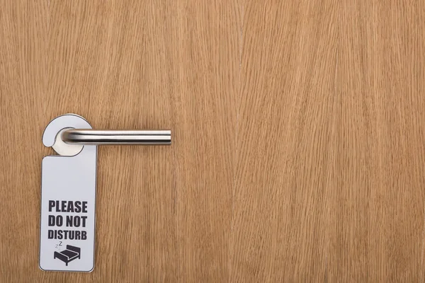Tahta Otel Odasının Kapısı Lütfen Kapı Kolunda Rahatsız Edici Bir — Stok fotoğraf