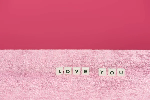 Cubes Love You Letting Velour Pink Cloth Isolated Pink Girlish — Stock Photo, Image