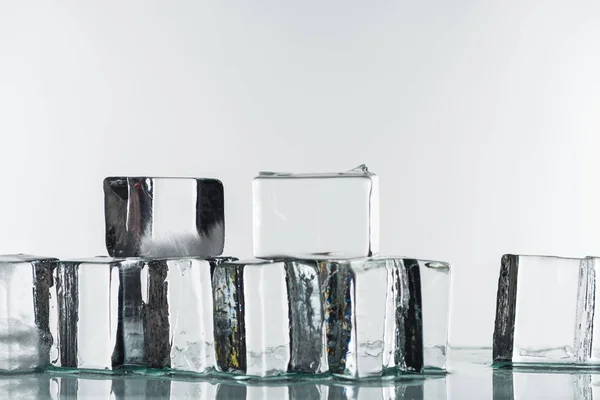 Melting Transparent Clear Square Ice Cubes Isolated White — 스톡 사진