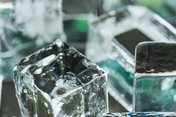 Close View Melting Transparent Clear Square Ice Cubes — Stock Photo, Image