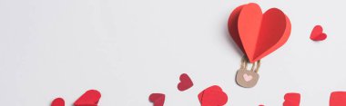 top view of red heart with padlock among hearts on white background, panoramic shot clipart