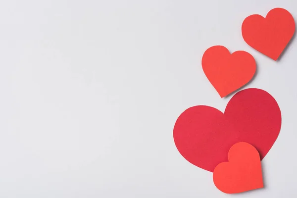 Top View Red Hearts White Background — Stock Photo, Image