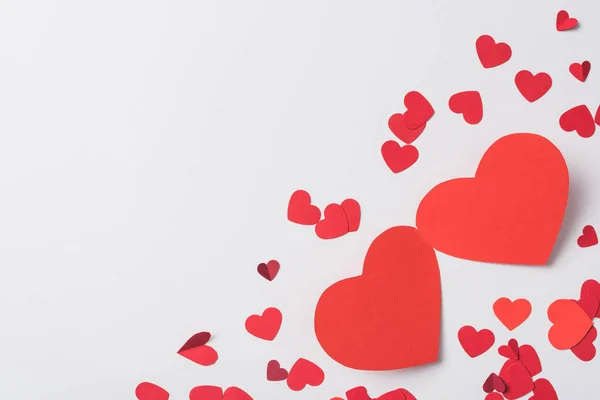 Top View Red Hearts White Background — Stock Photo, Image