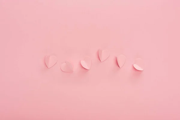 Top View Pink Paper Hearts Pink Background — 스톡 사진