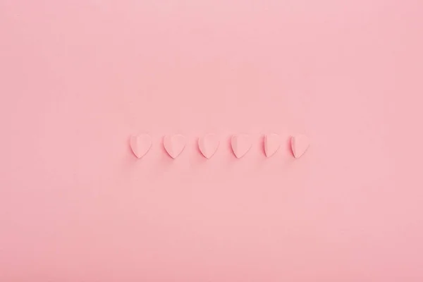 Top View Pink Paper Hearts Pink Background — Stock Photo, Image