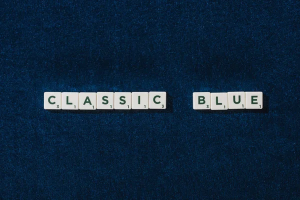 Top View Classic Blue Lettering Cubes Blue Velour Background — Stock Photo, Image