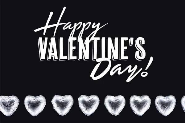 Vista Superior Caramelos Forma Corazón Aislados Negro Con Letras Feliz — Foto de Stock