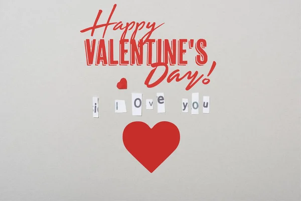 Top View Love You Lettering Paper Heart Happy Valentines Ilustração — Fotografia de Stock