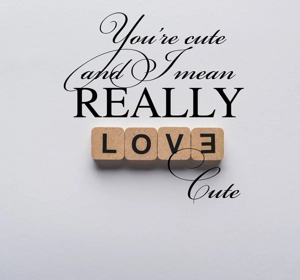 Top View Cubes Love Lettering White Background You Cute Lettering — 스톡 사진