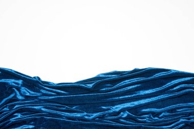 Top view of blue velour cloth isolated on white clipart