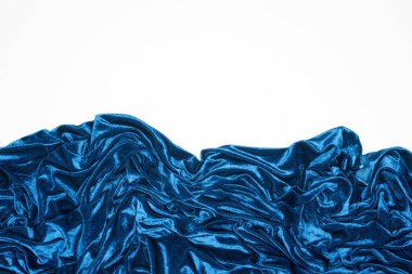 Top view of blue crumpled velour cloth isolated on white clipart