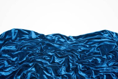 Top view of blue velvet fabric isolated on white clipart