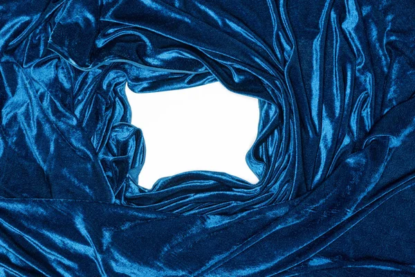 Vista Superior Del Marco Tela Terciopelo Azul Aislado Blanco — Foto de Stock