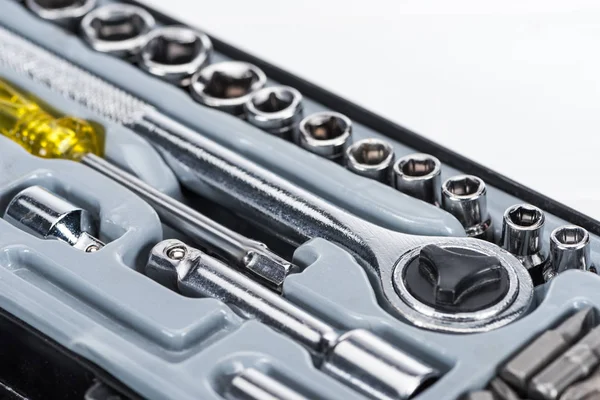Close View Toolbox Wrench Screwdriver Isolated White — Stock Photo, Image