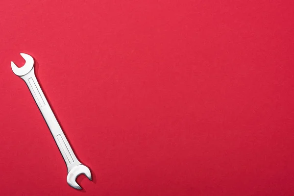 Top View Wrench Red Background Copy Space — Stock Photo, Image