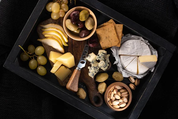 Top View Food Composition Tray Isolated Black — Stock Photo, Image