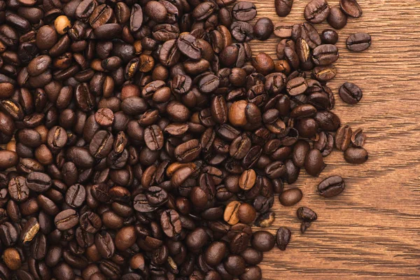 Top View Fresh Roasted Coffee Beans Wooden Surface — Stock Photo, Image