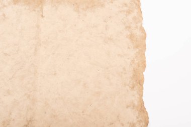 top view of vintage empty aged paper isolated on white clipart