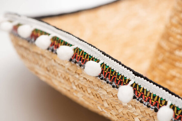 Close up view of sombrero on white 