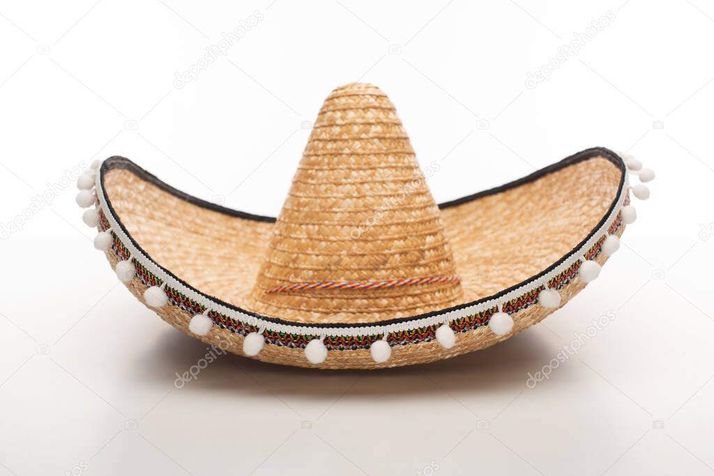 Mexican straw hat on white background