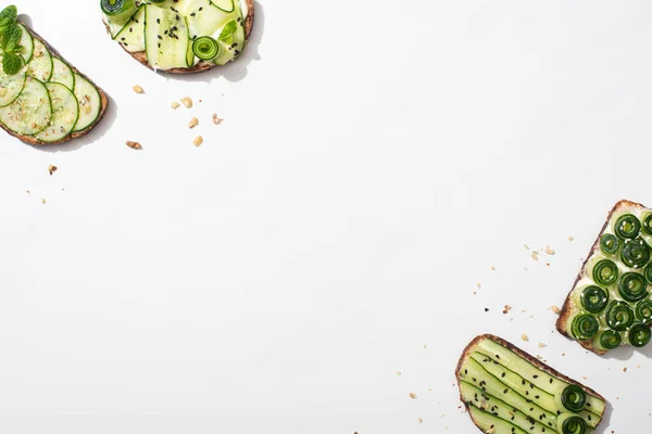 Top View Fresh Cucumber Toasts White Background — Stock Photo, Image