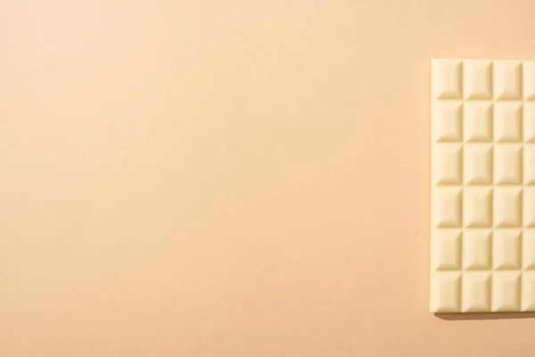 Top View Delicious White Chocolate Bar Beige Background — Stock Photo, Image