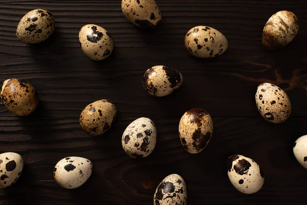 Top View Quail Eggs Dark Wooden Background — Stock Photo, Image