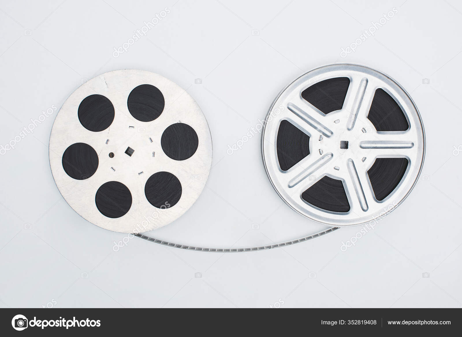 Top View Movie Reels Film Strip White Background — Stock Photo ©  VadimVasenin #352819408