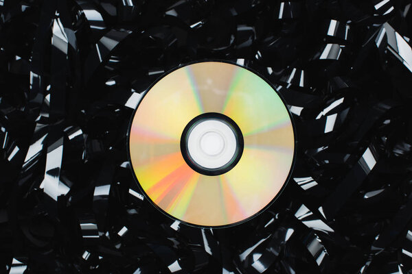 top view of CD disc on black film strip