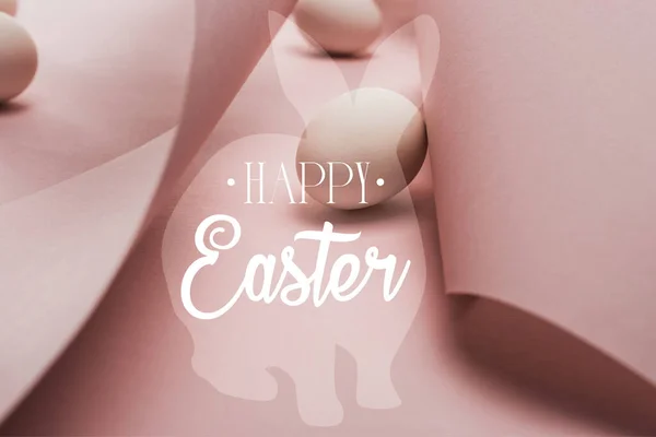 Chicken Eggs Spiral Paper Pink Swirls Happy Easter Illustration — Stock Photo, Image