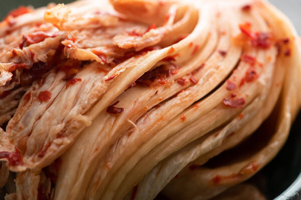 close up of tasty korean pickled kimchi cabbage