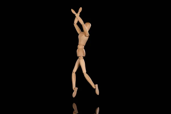 Dřevěná Panenka Napodobující Tanec Zkříženýma Rukama Černé — Stock fotografie