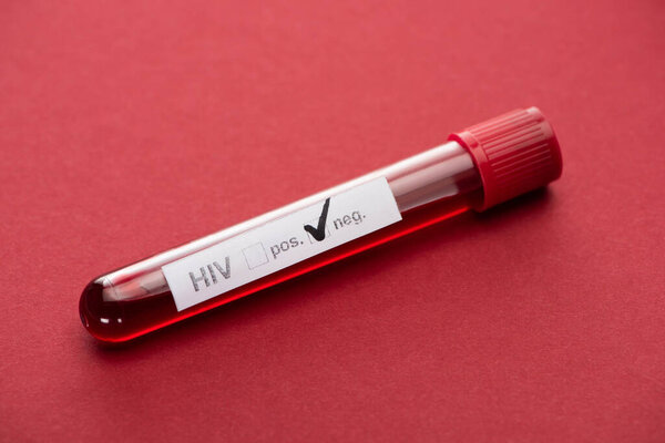 negative hiv blood sample test on red background