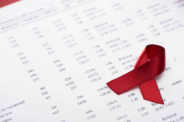 paper HIV result test form with awareness ribbon