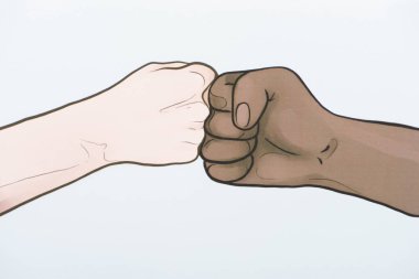 picture with drawn multiethnic hands doing fist bump clipart