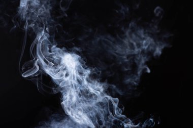 abstract white flowing smoke clouds on black background clipart