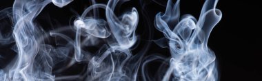 abstract white flowing smoke on black background, panoramic shot clipart