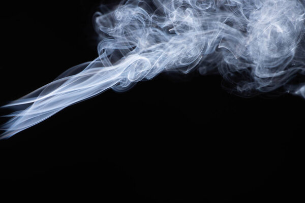 abstract white flowing smoke clouds on black background