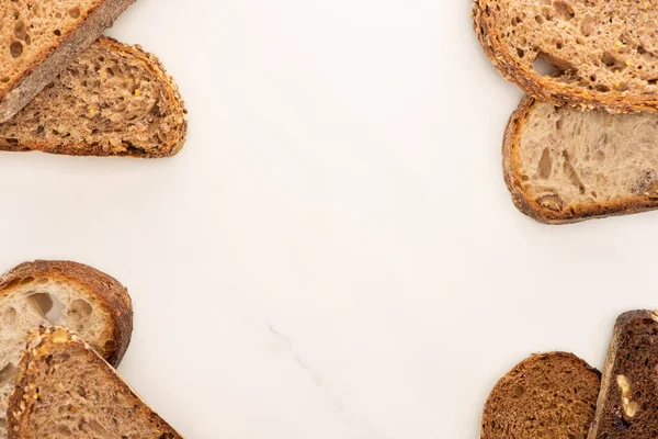 Top View Fresh Whole Grain Bread Slices White Background Copy — Stockfoto