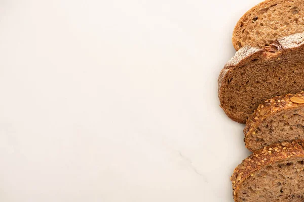 Top View Fresh Whole Wheat Bread Slices White Background Copy — Stock Photo, Image