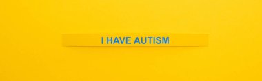 panoramic shot of bracelet with I have autism inscription isolated on yellow clipart