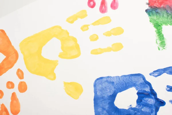 Top View Colorful Handprints White World Autism Awareness Day — Stock Photo, Image