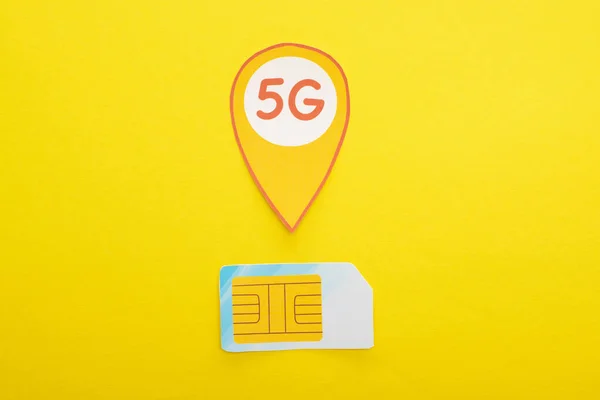 Top View Sim Card Lettering Yellow Background — Stock Photo, Image