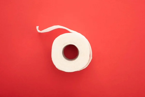 Top View White Toilet Paper Roll Red Background — Stock Photo, Image